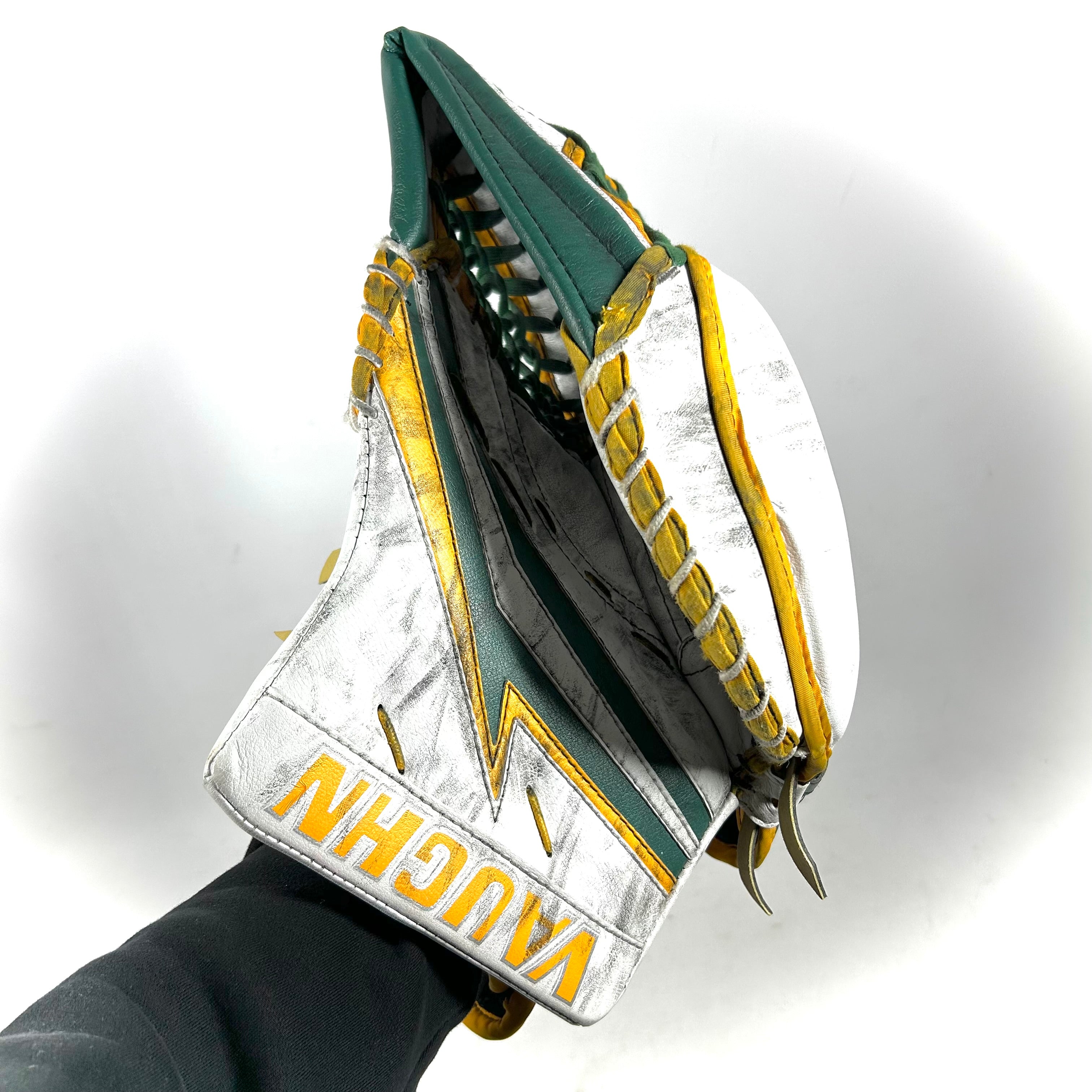 Vaughn Velocity V9 - Gant de gardien de but Pro Stock d'occasion (blanc/vert/jaune)
